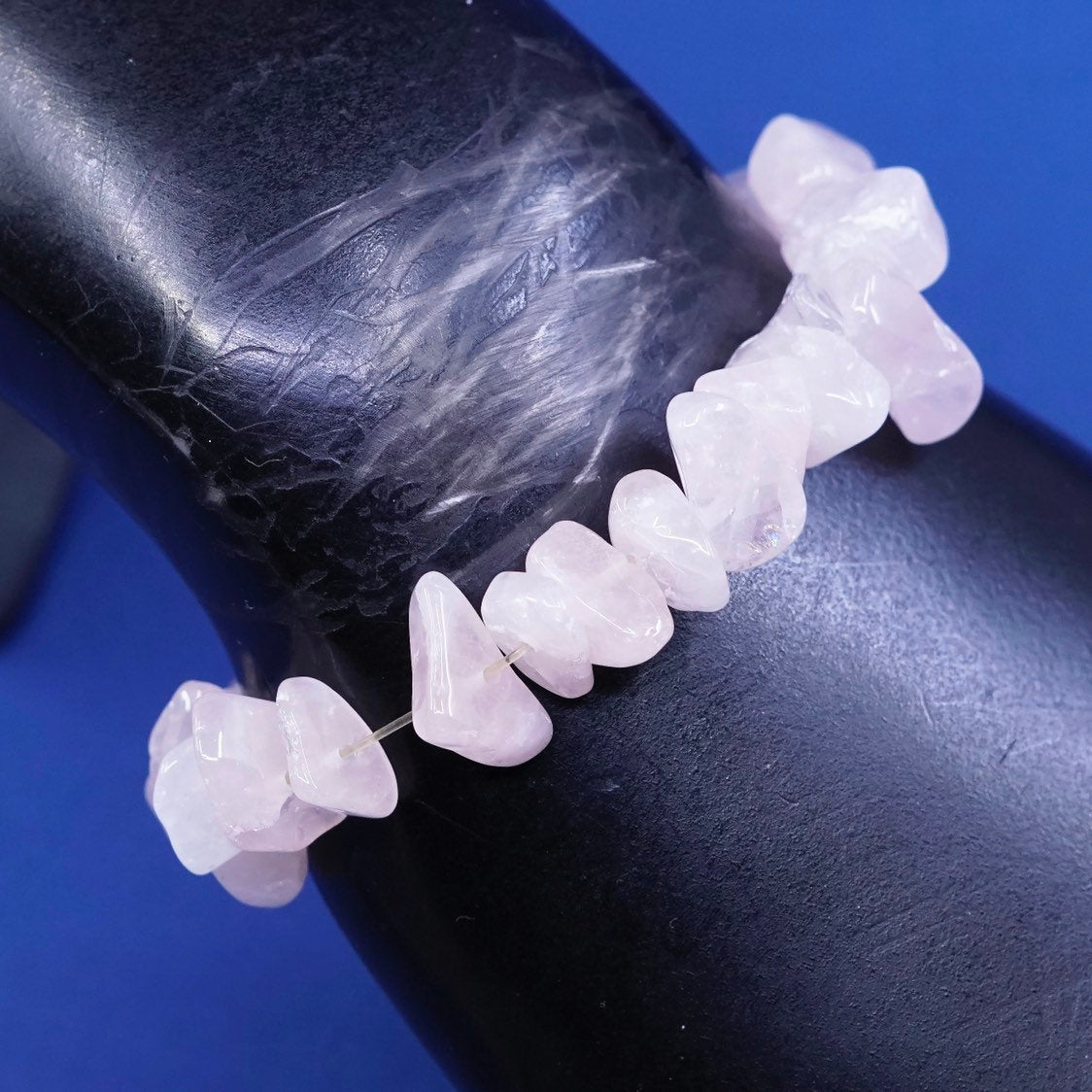 5", vtg handmade bracelet, elastic band with pink quartz