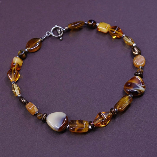 9.25", vtg Sterling silver handmade bracelet, 925 toggle closure w/ Amber