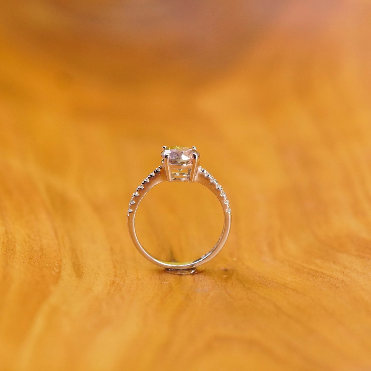 Size 8.5, vintage Sterling 925 silver engagement ring with pink and clear cz