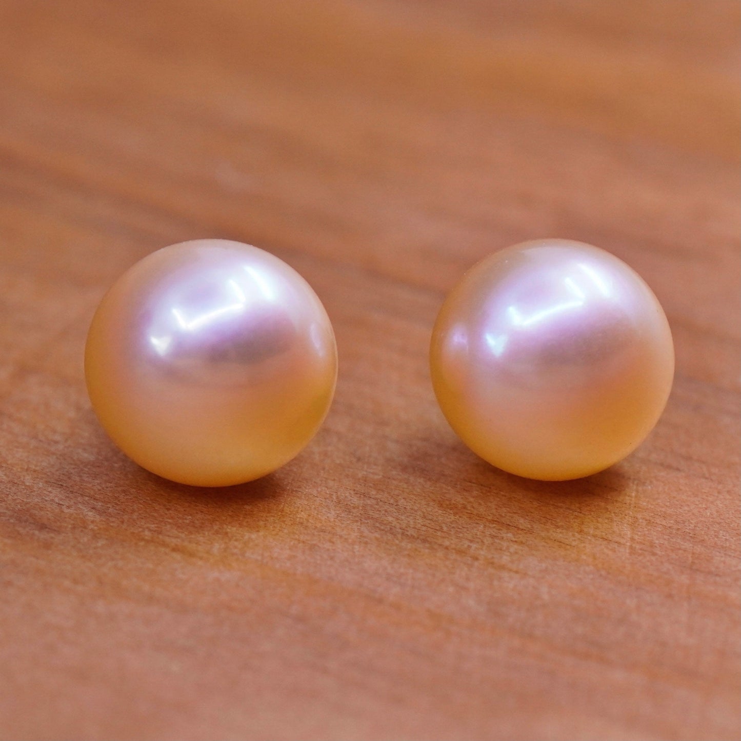 Vintage Sterling silver handmade earrings, 925 orange pearl studs