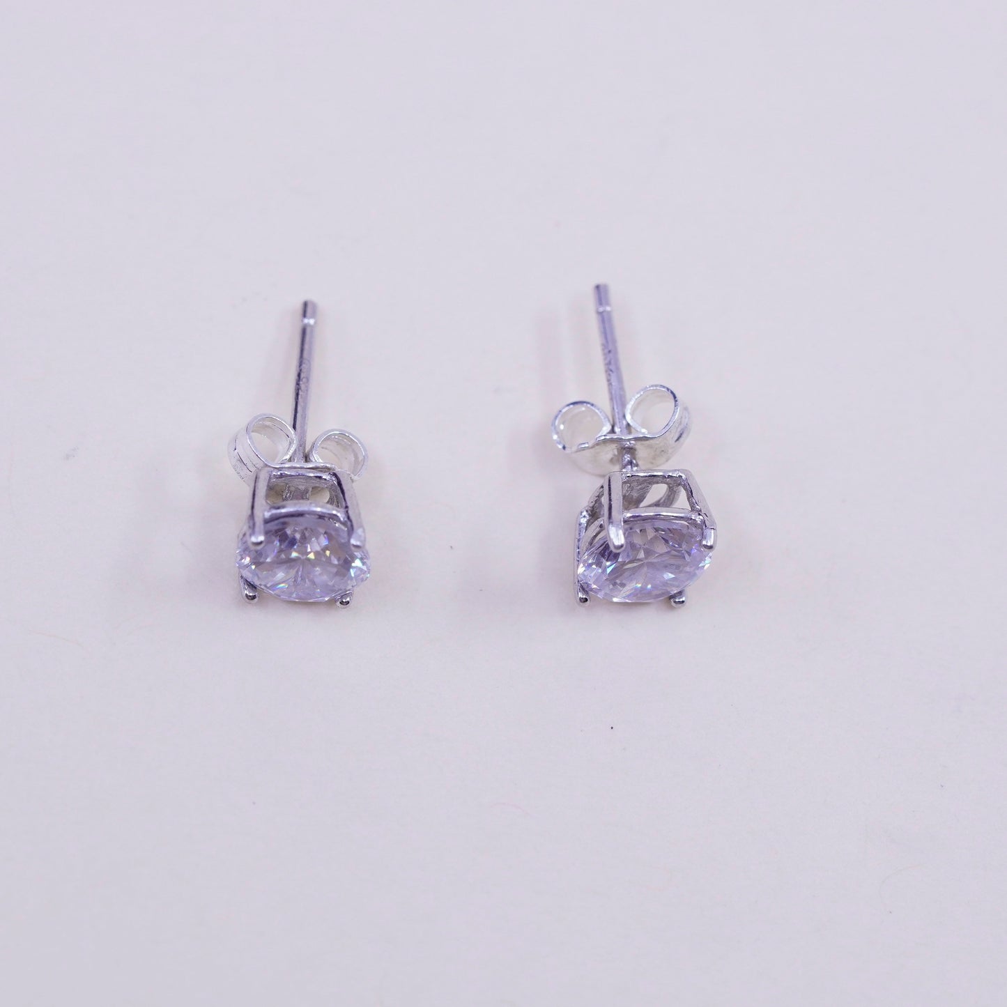 6mm, Vintage sterling 925 silver genuine round cz studs, earrings