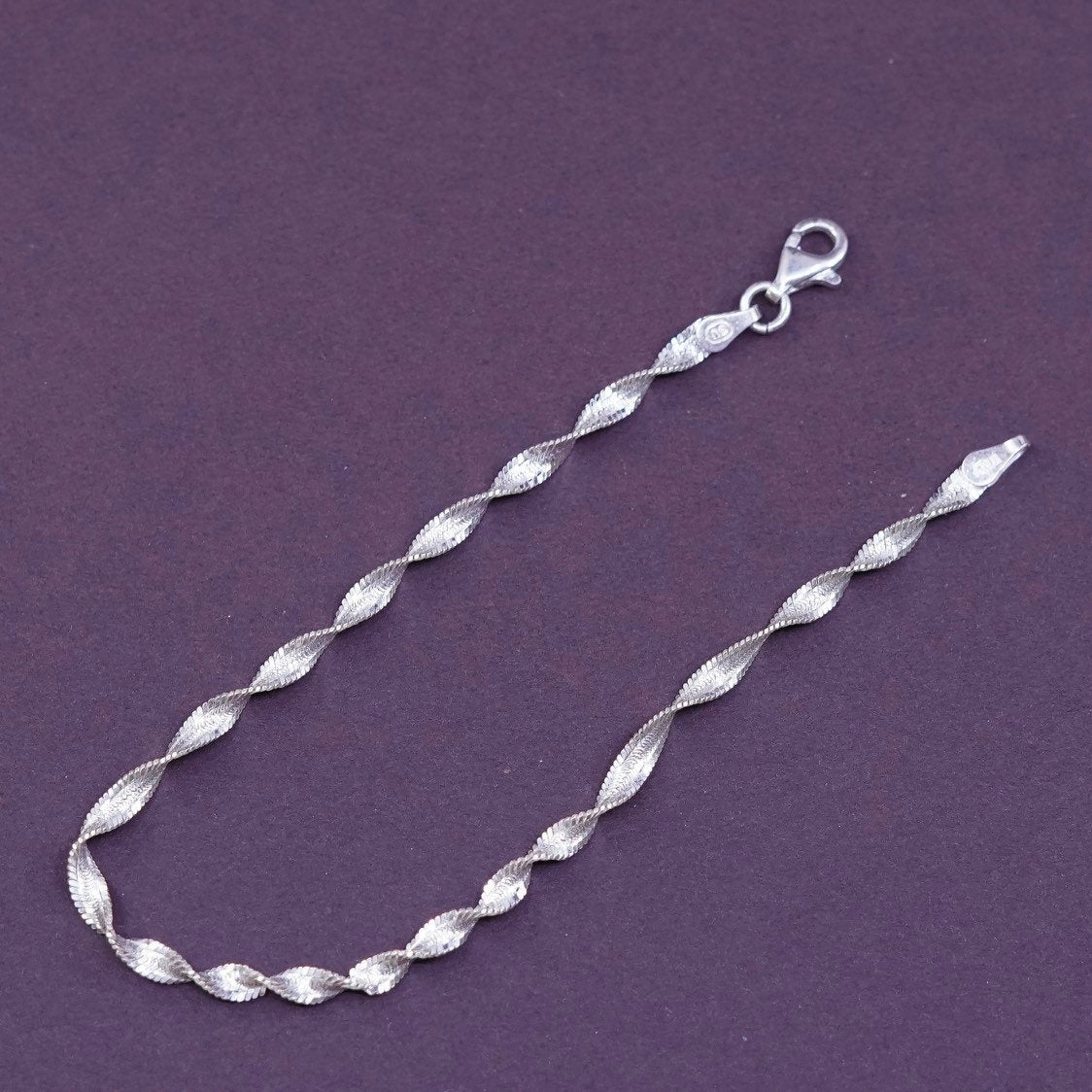 7.25, 3mm, Sterling silver twisted herringbone bracelet, Italy 925 chain