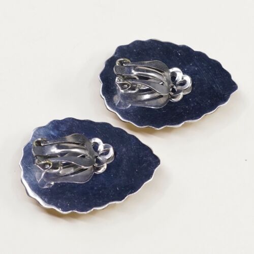 VINTAGE Two Tone Handmade Sterling 925 Silver Teardrop CLIP ON EARRINGS