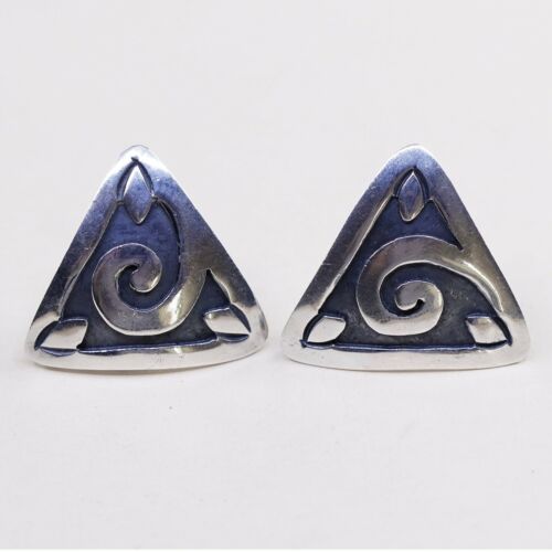 Vtg Sterling 925 Silver Handmade Screw Back Earrings Embossed Swirl