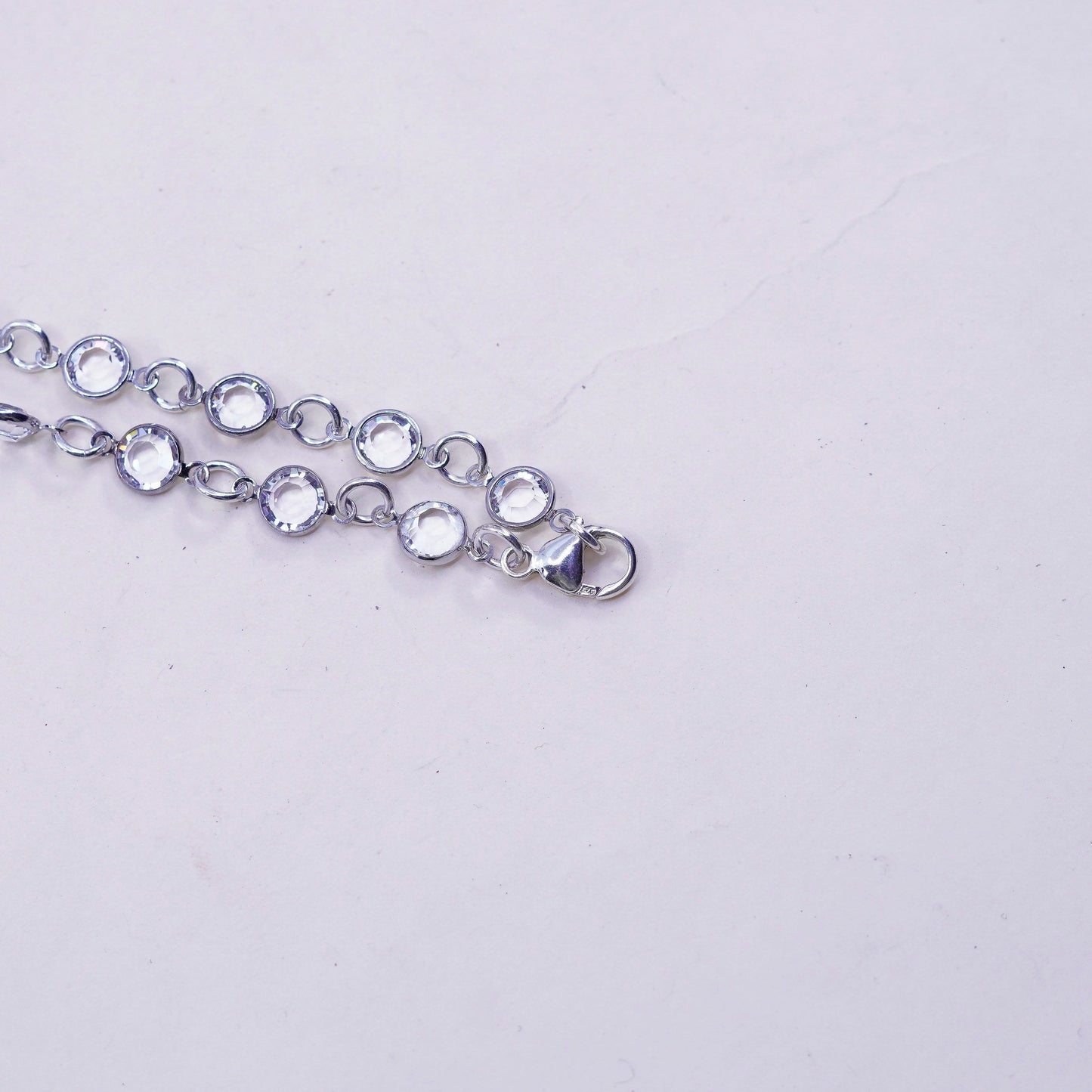 7.25”, Vintage Sterling 925 silver chain bracelet with cz
