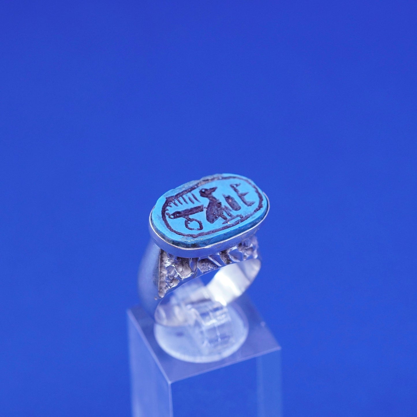 Size 8.5, vintage Mexico Sterling 925 silver handmade ring with turquoise bird