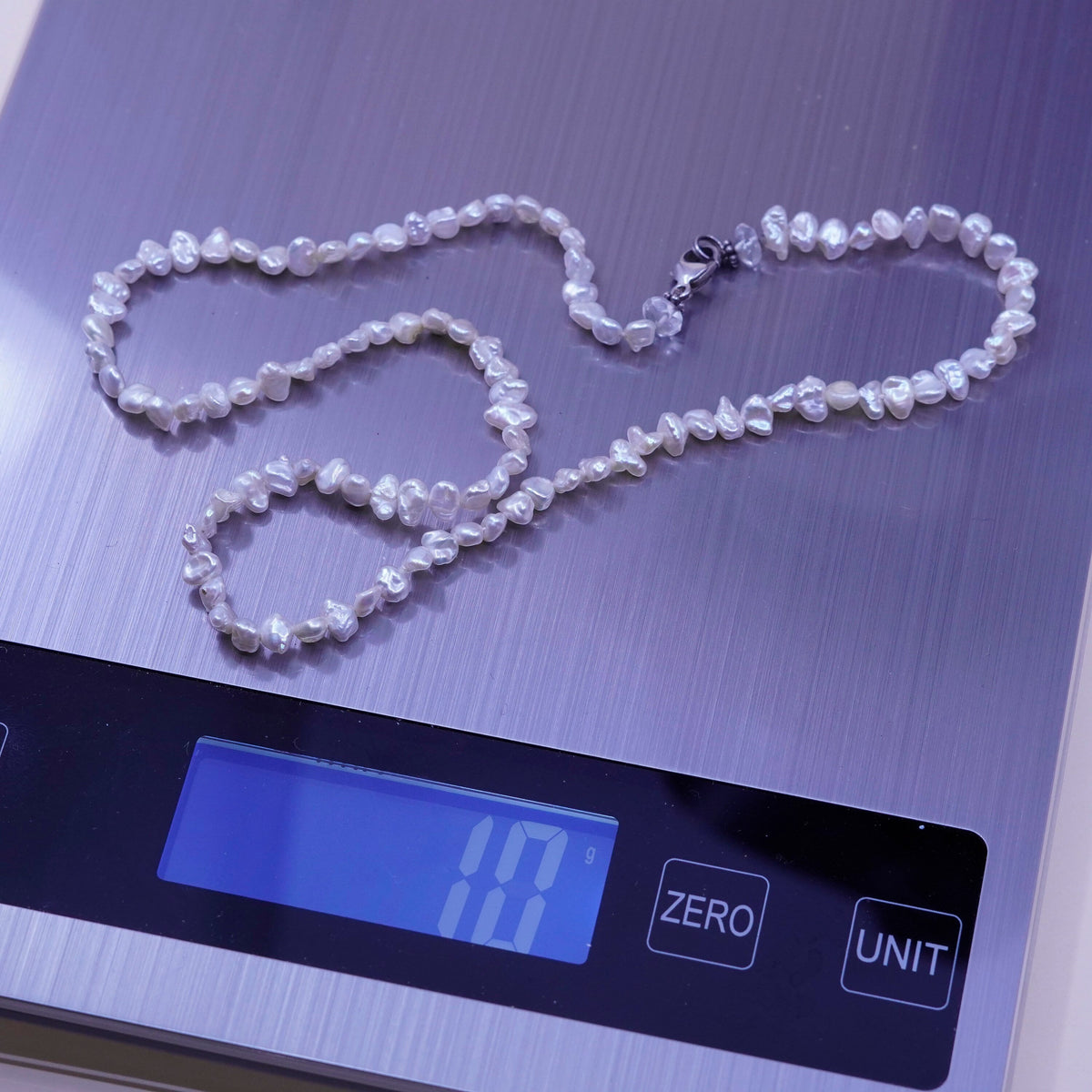 16”, Vintage pearl beads necklace chain with sterling 925 silver clasp