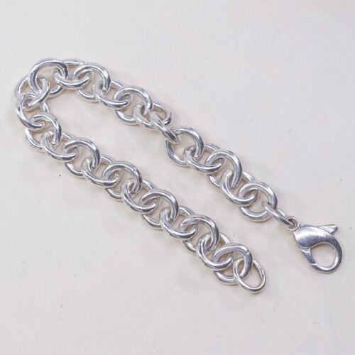 6.75”, 10mm, Vtg Sterling Silver Handmade Bracelet, 925 bold circle Charm chain