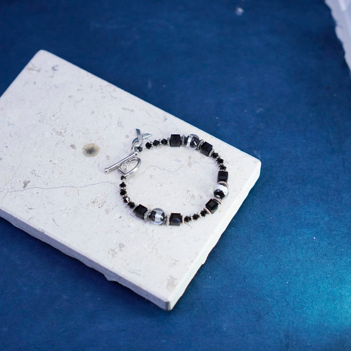6”, Sterling silver bracelet 925 bangle with crystal breast cancer ribbon charm
