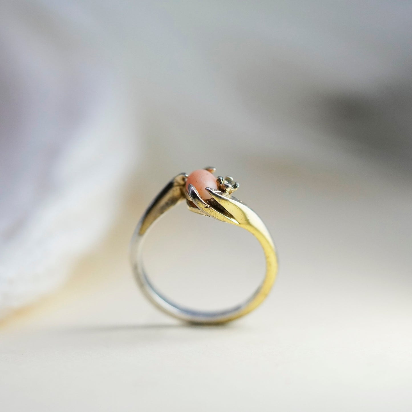 Size 6.25, Vermeil gold over sterling 925 silver ring with gold stone and Cz