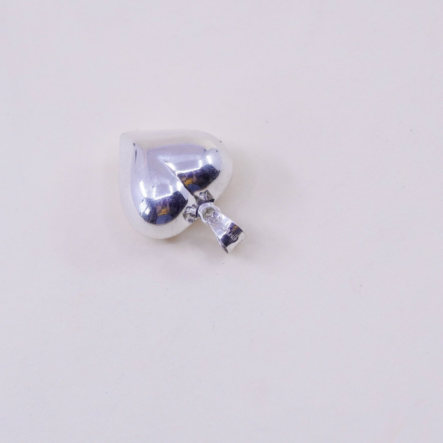 Vintage handmade sterling silver puffy heart charm, 925 charm pendant