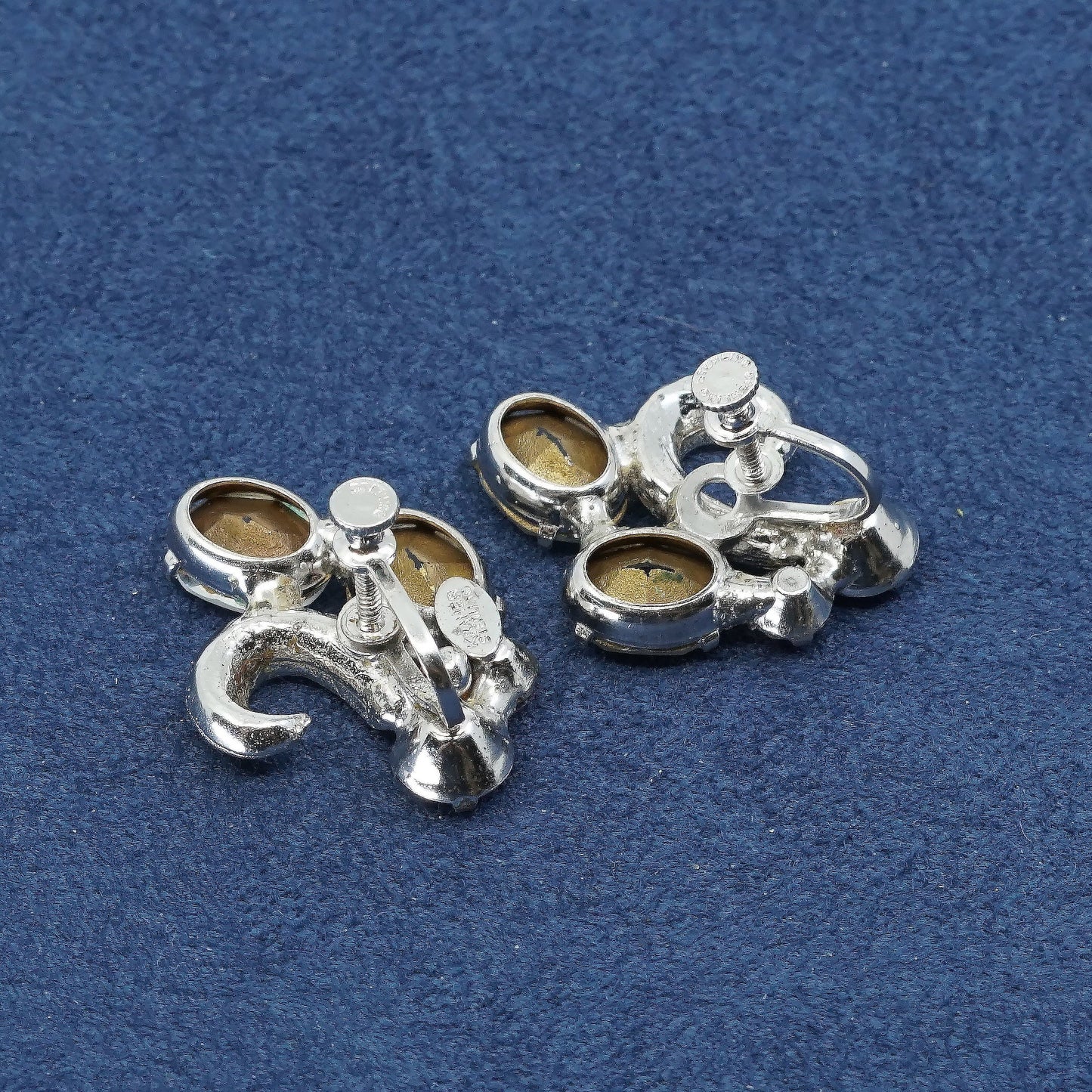 VTG Kramer Sterling silver screw back earrings, 925 W/ Rhinestone