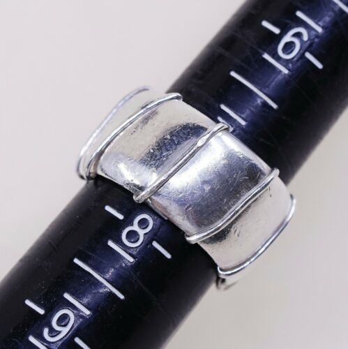 Size 7.25, Vtg Sterling Silver Handmade Ring 925 Wide Band w/ Cable Around