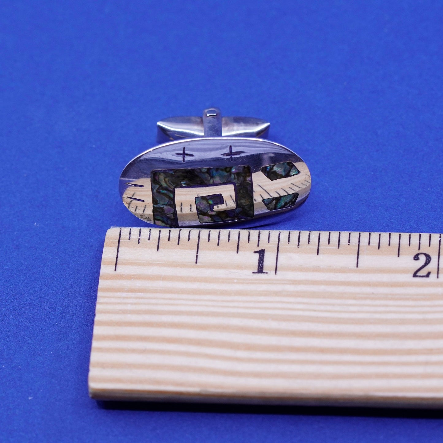 Taxco DC sterling silver Handmade cufflink, antique Mexico oval 925 cuff links
