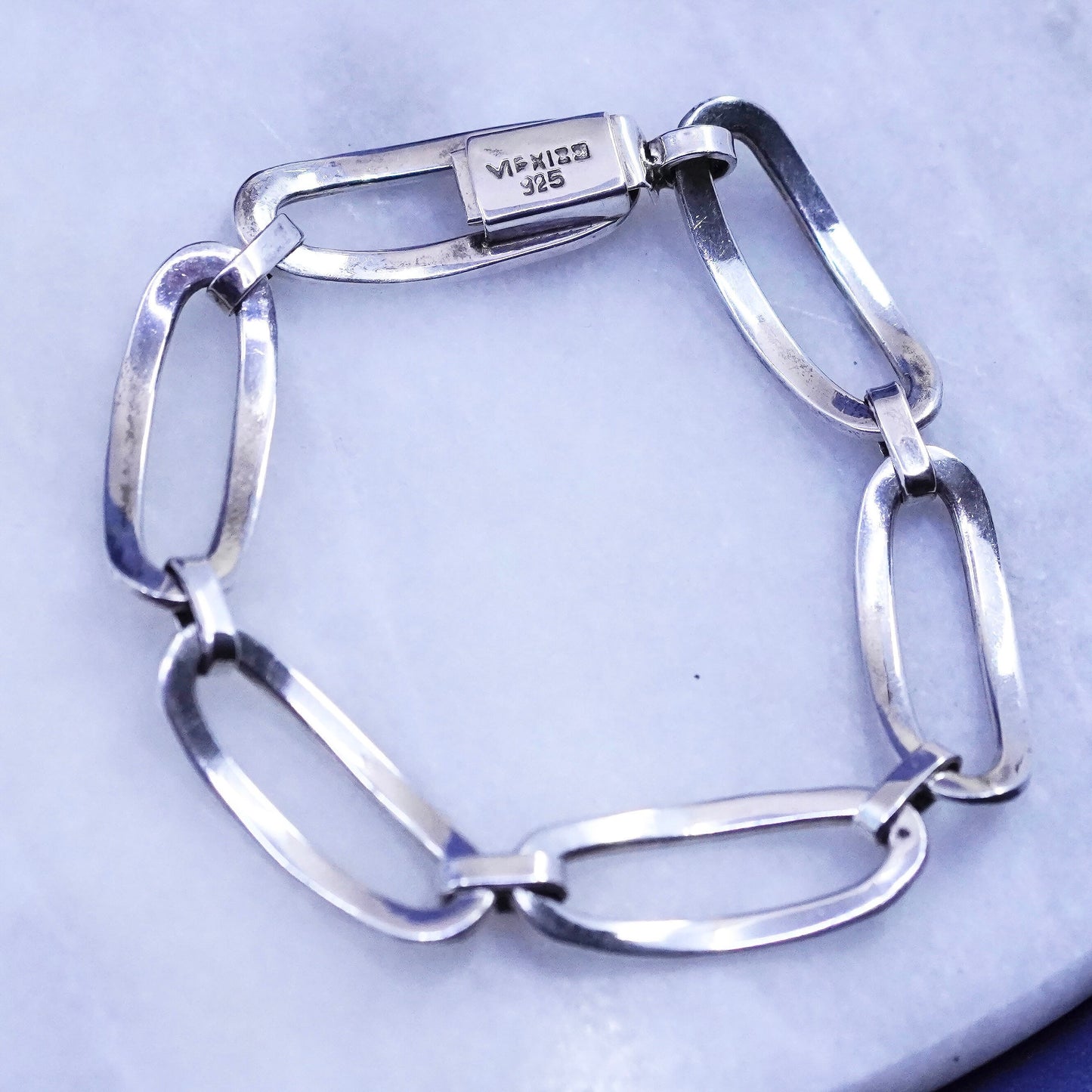 6.75”, 12mm, vintage Mexico Sterling 925 silver men’s oval chain bracelet