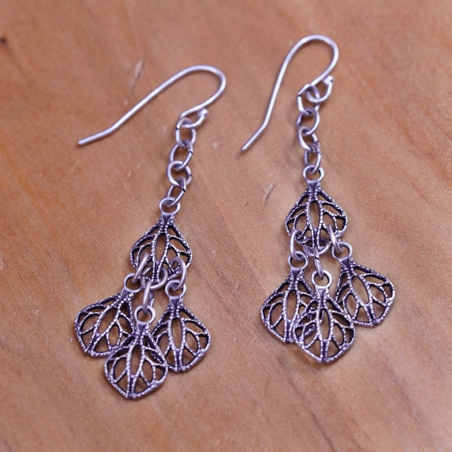 Vintage Sterling silver handmade earrings, 925 Filigree teardrops