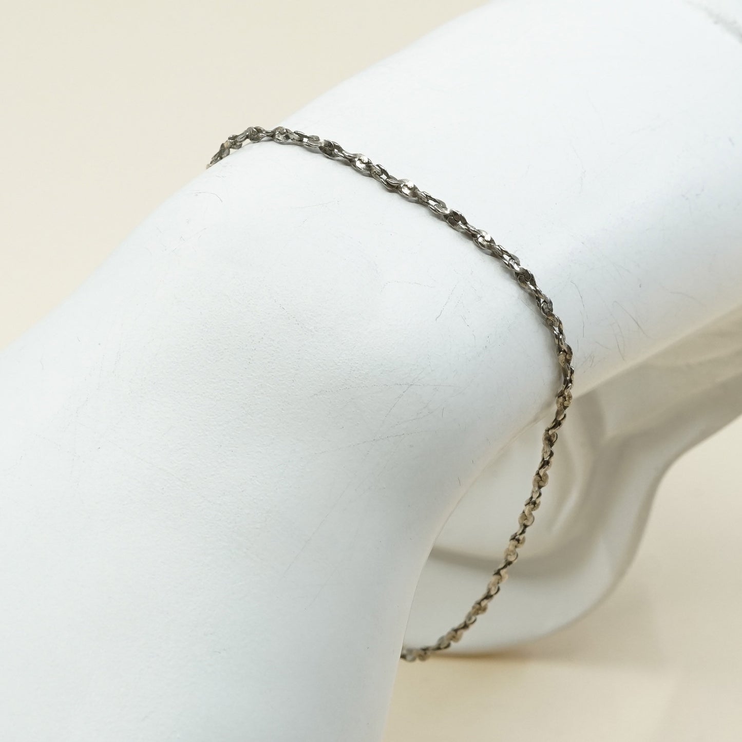 7.25", 2mm, VTG sterling silver handmade bracelet, twisted nugget link bracelet