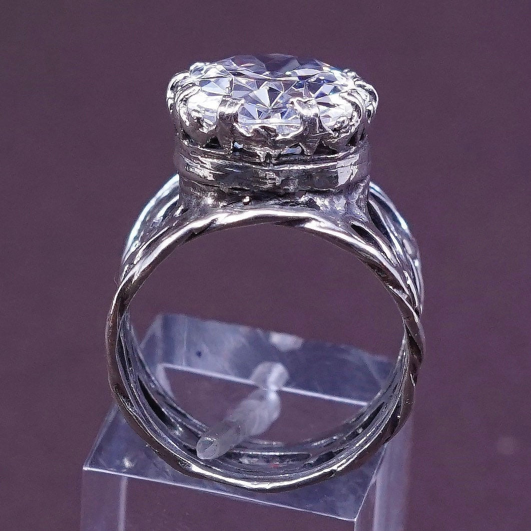 sz 7, vtg Israel Sterling silver handmade ring, 925 statement band w/ cz