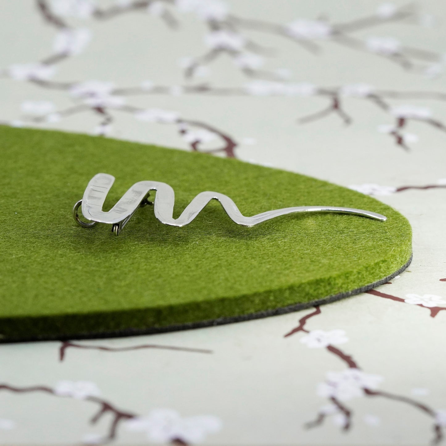Vintage sterling silver handmade brooch, 925 tornado pendant, simple, modern