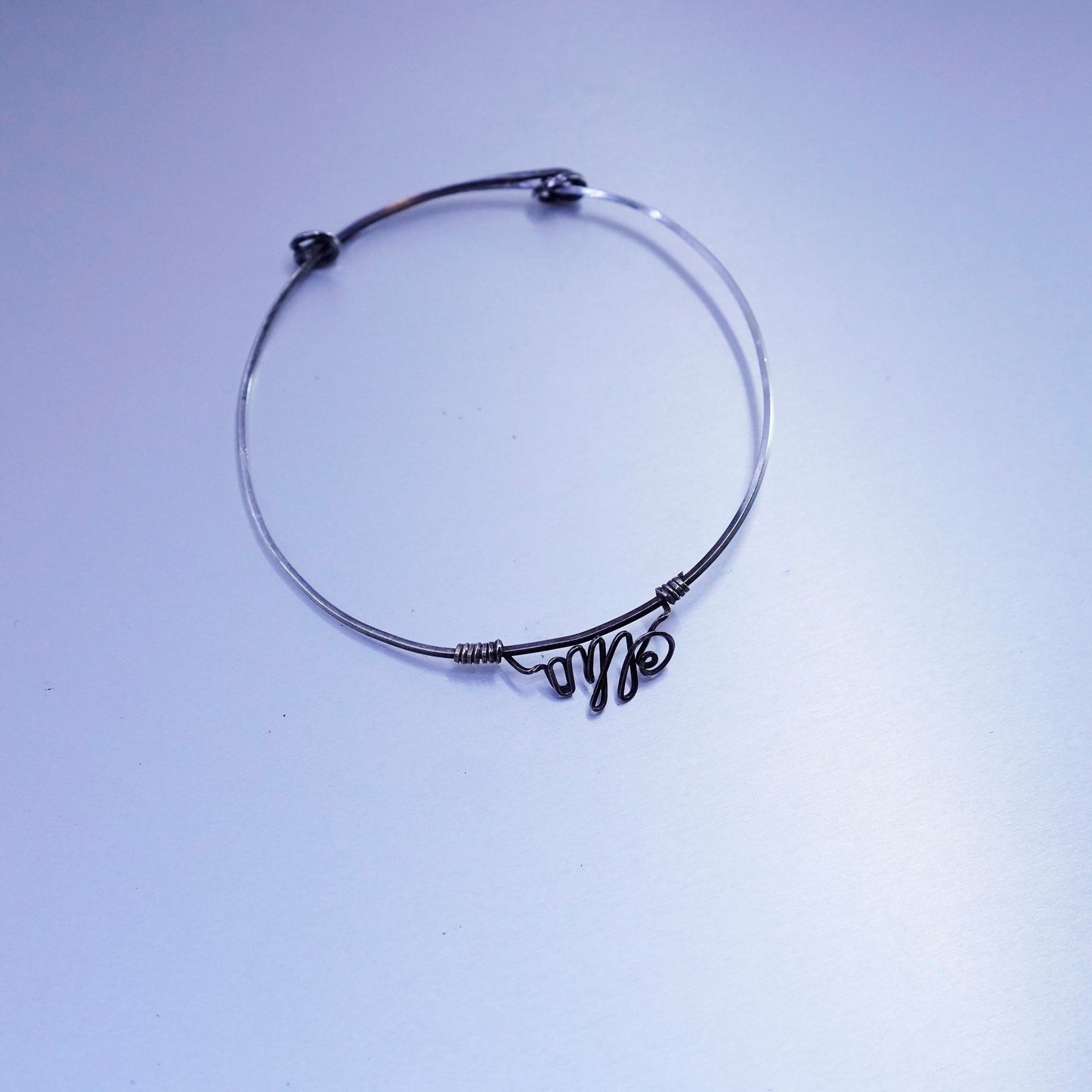 Size adjustable, Vintage Sterling 925 silver handmade bracelet, wired bangle