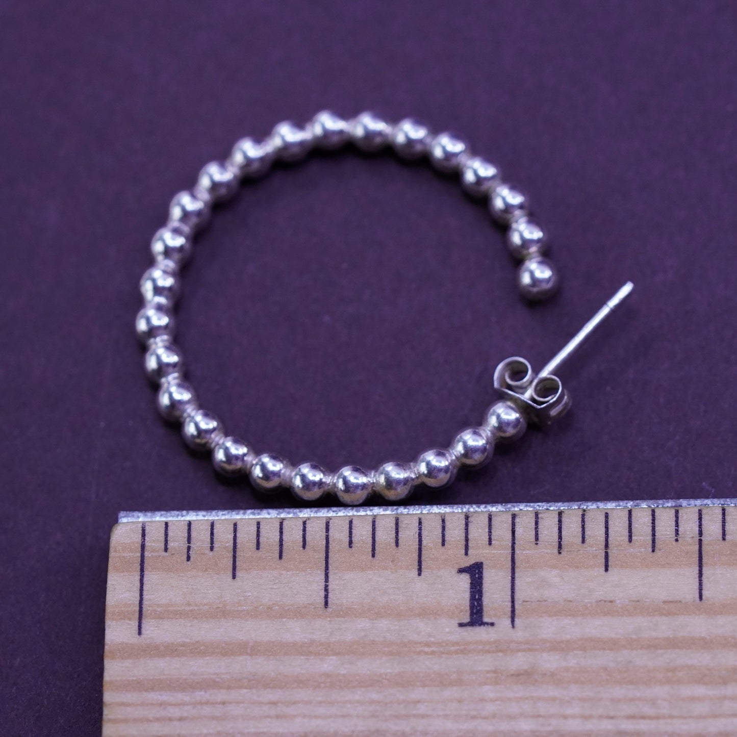 1”, vintage Sterling silver hoop earrings, 925 bead huggie