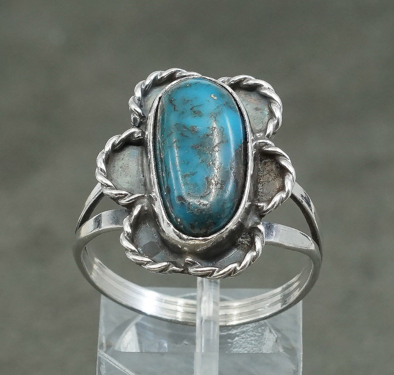 sz 9.75, vtg Native American Sterling silver handmade ring, 925 w/ turquoise
