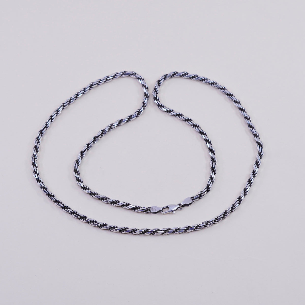 24”, 4mm, vintage Sterling silver necklace, 925 diamond rope chain