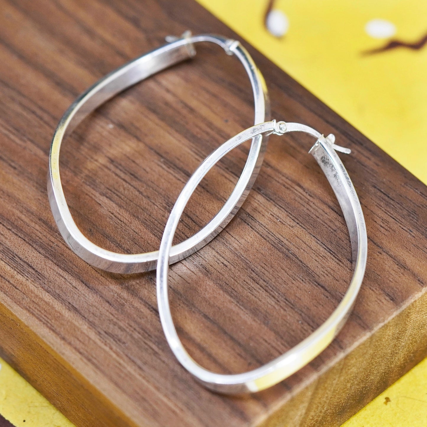 2”, vintage Sterling silver handmade earrings, wavy 925 oval hoops