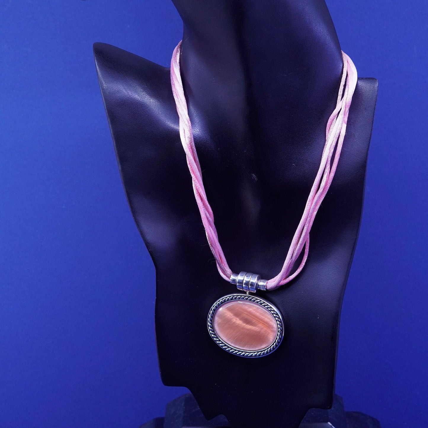 16”, Joseph Esposito Sterling 925 silver necklace, silk chain mother of pearl