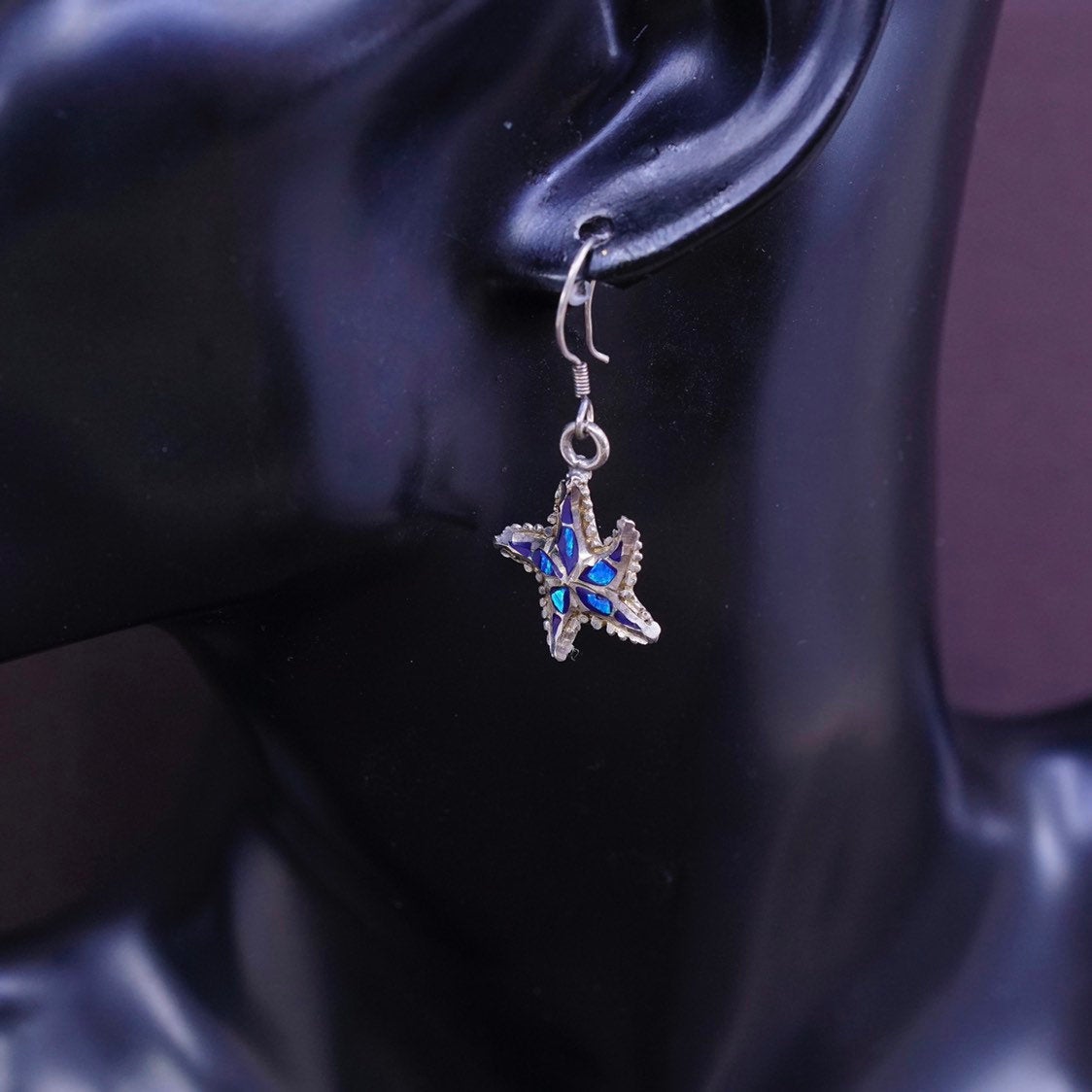 vtg CARDENAS sterling silver handmade earrings, mexico 925 starfish w/ opal
