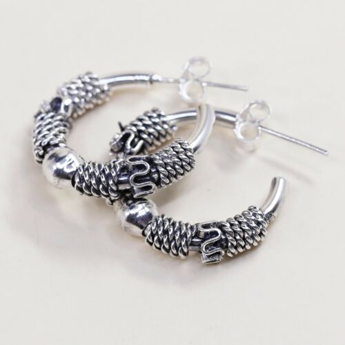 0.75”, Vtg 925 Sterling Silver Handmade Hoop Earrings, 925 Hoops Studs