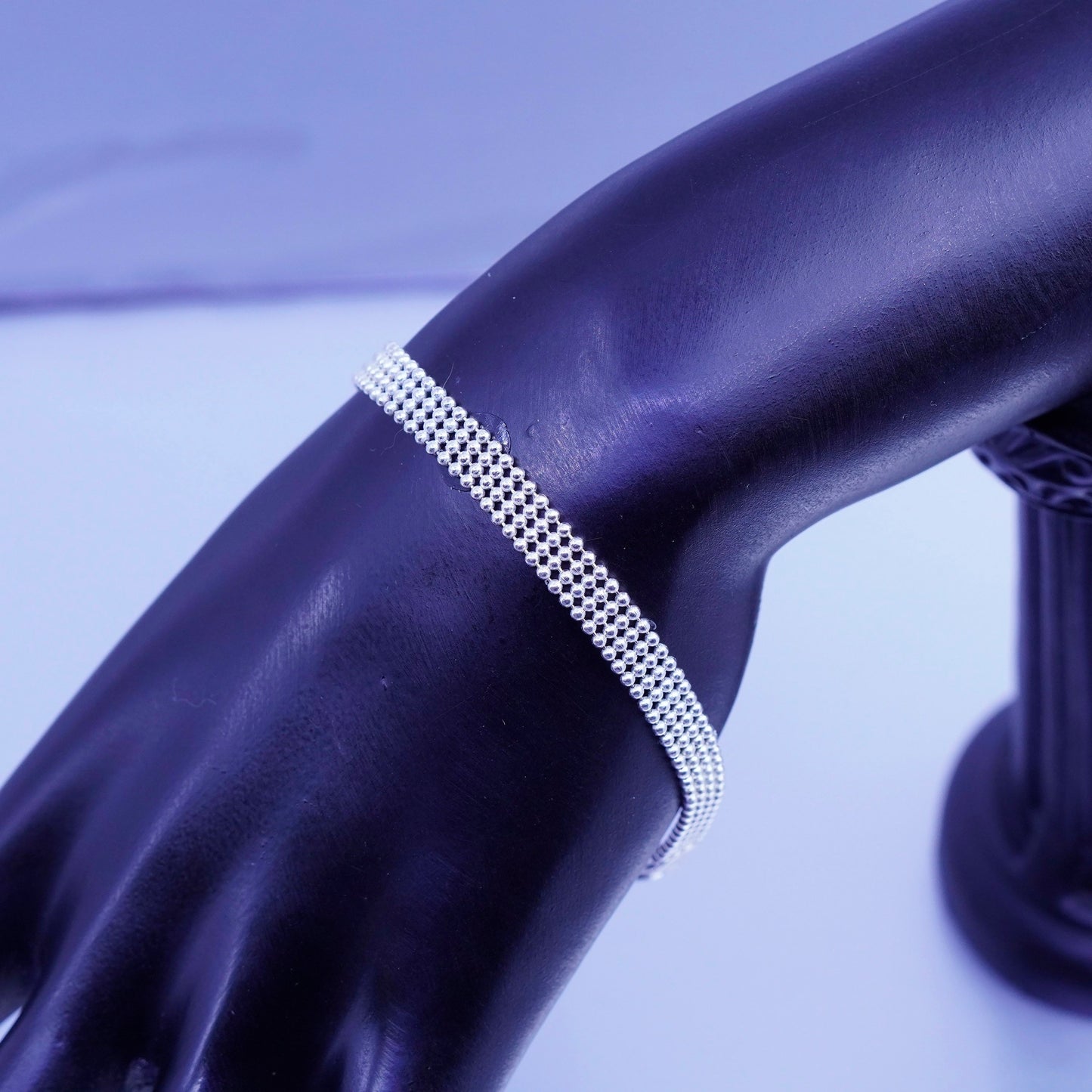 8” 6mm, vintage Sterling 925 silver wide bead bracelet