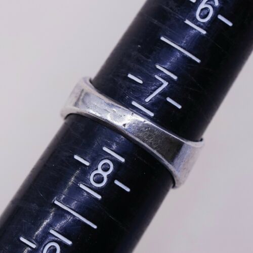 Sz 7.5, Vtg 925 Sterling Silver Handmade Band Ring Filigree Leaves, Stamped 925