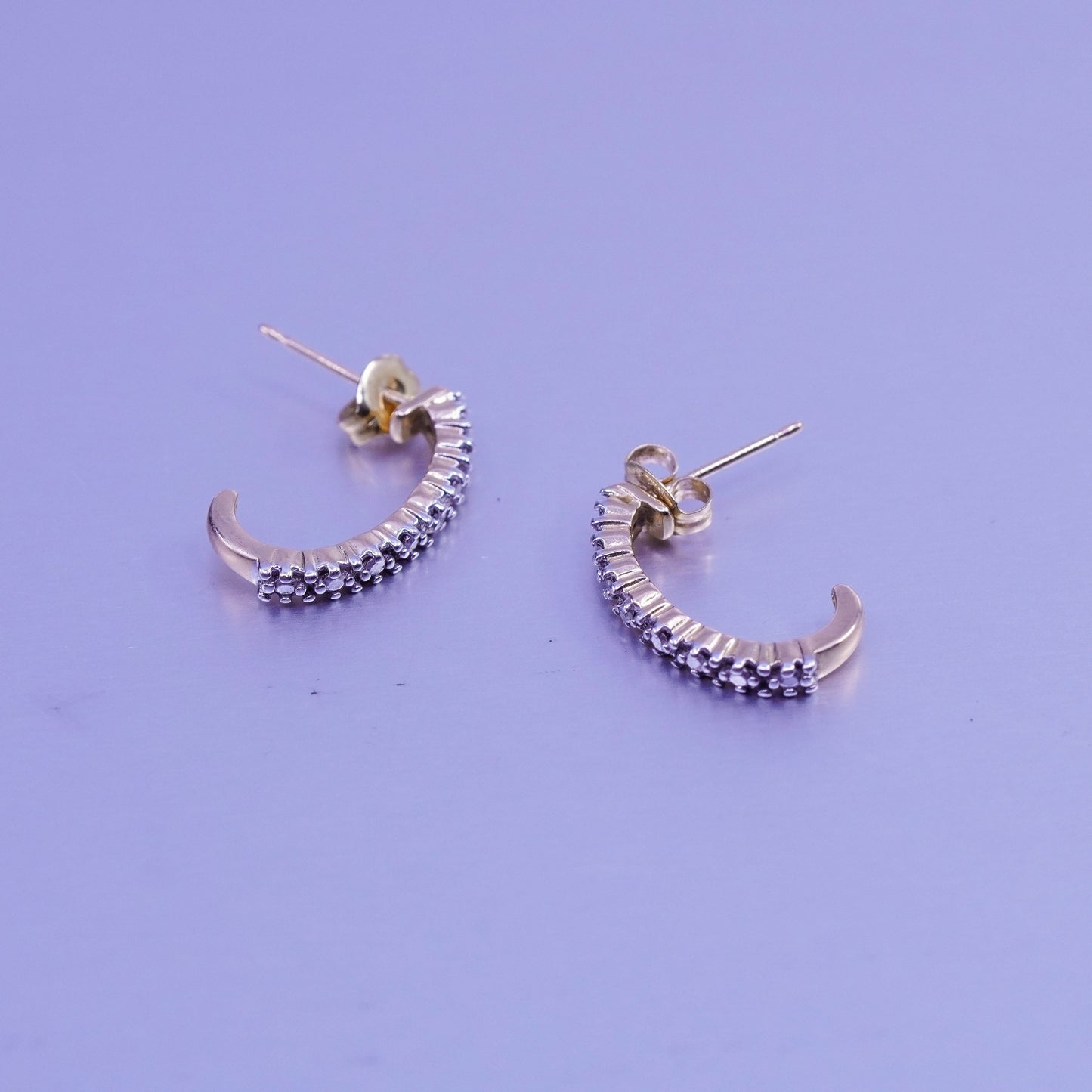 0.75”, vermeil gold over Sterling silver earrings, 925 hoops with diamond