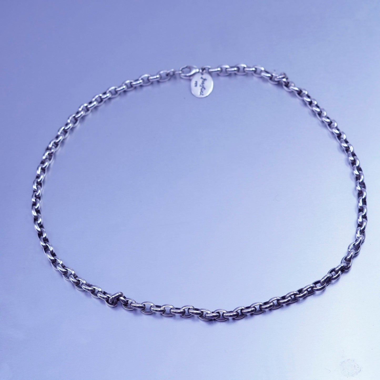 16” 4mm, vintage Italy Sterling 925 silver oval circle chain necklace