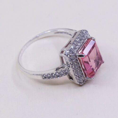 Sz 10.75, PJC Sterling Silver Handmade Ring, 925 Silver Band W/ Cluster Pink Cz