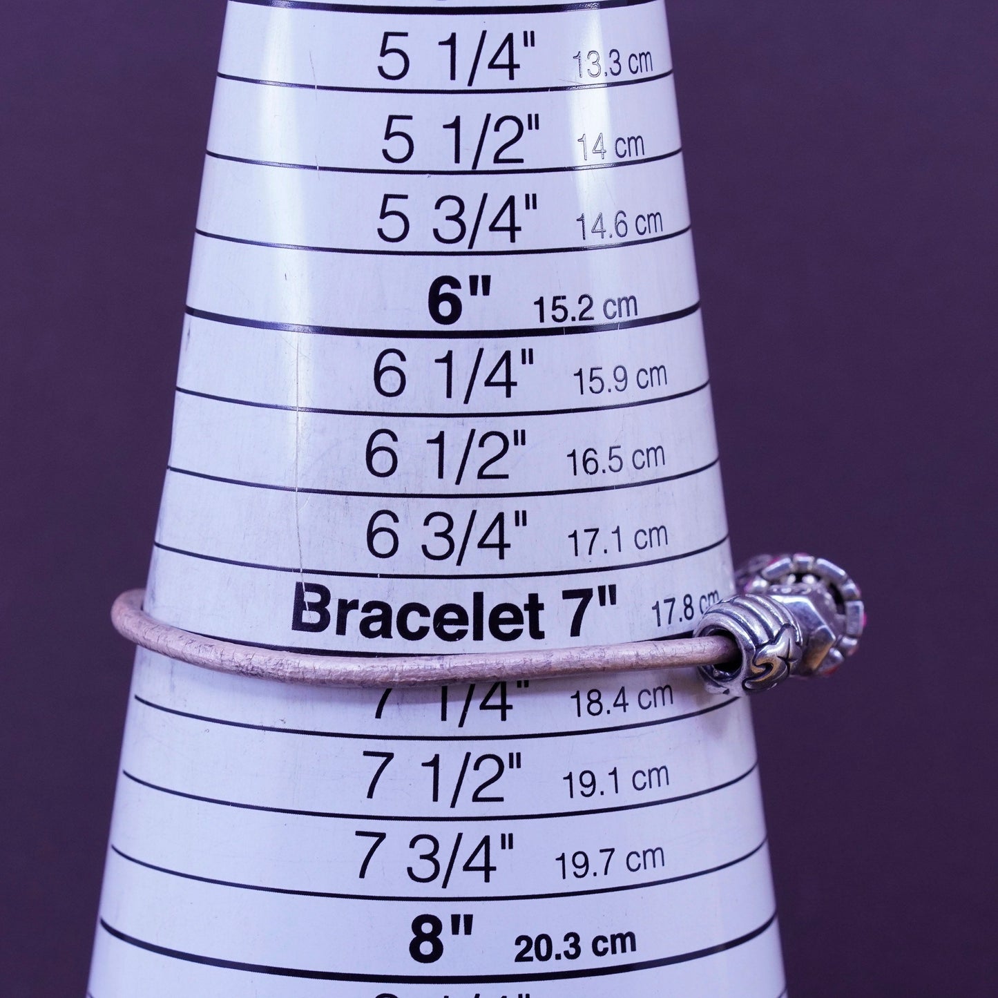 7.25”, vtg CHAMILIA CHAM sterling silver handmade bracelet, 925 leather core