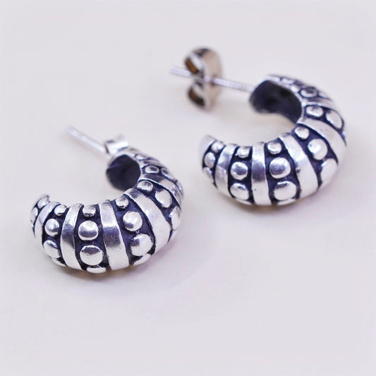 0.5”, Vintage sterling silver wide hoops, 925 huggie earrings with beads