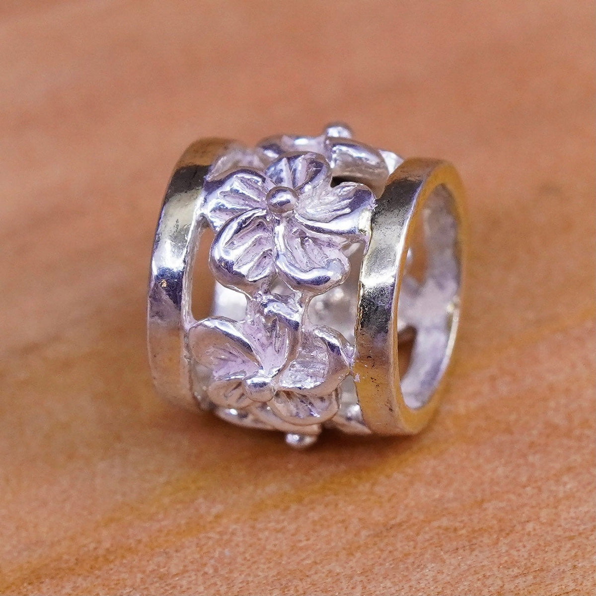 Vintage Sterling silver handmade charm, 925 flower bead pendant