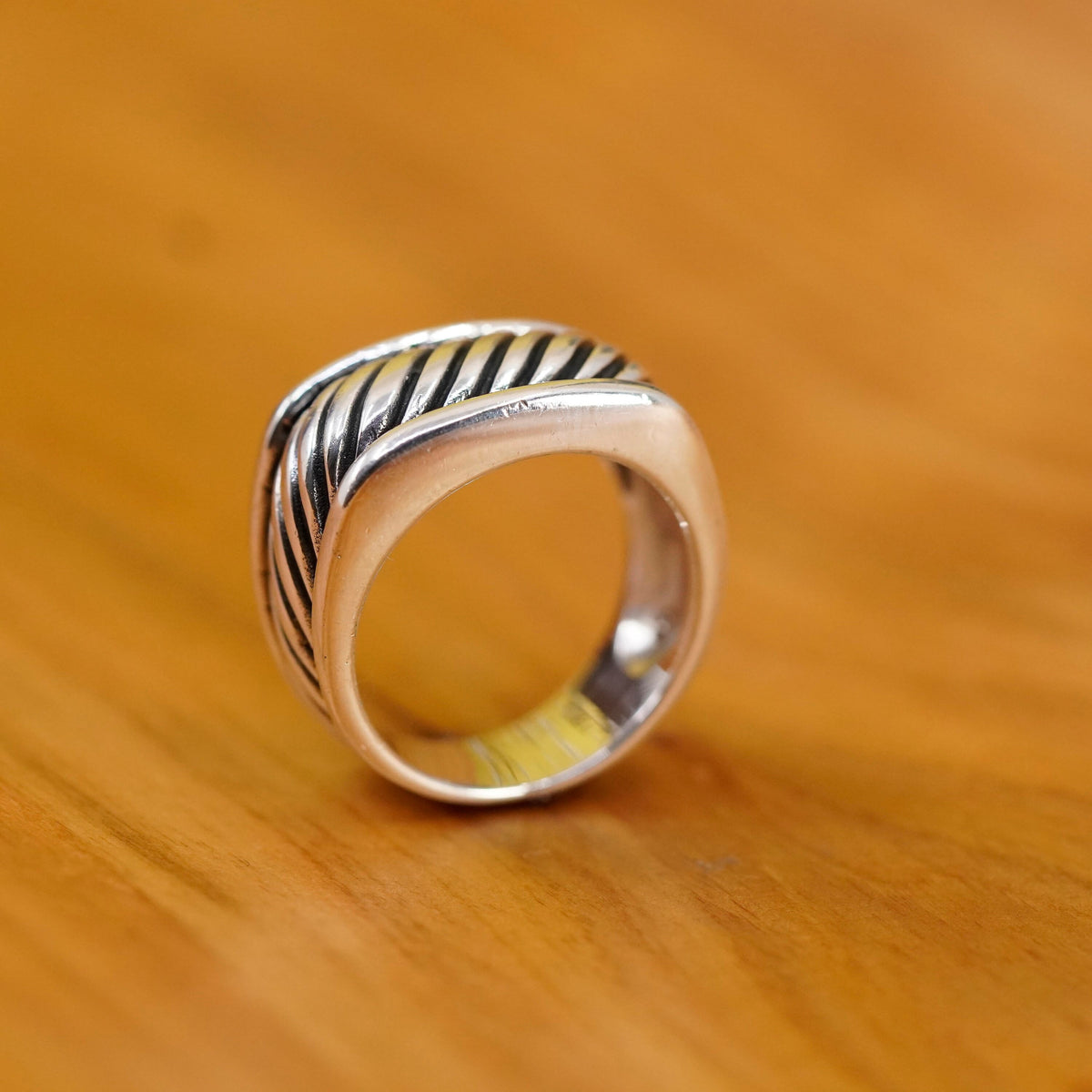 Size 7, vintage Sterling silver handmade ring, 925 cable ribbed band