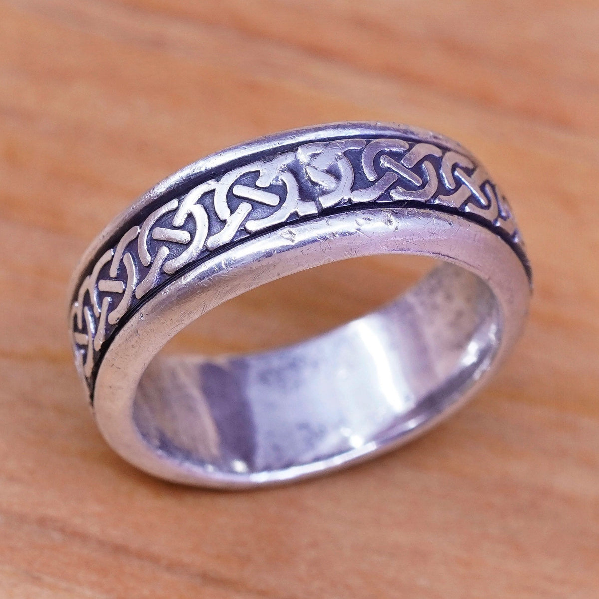 Size 10, vintage Sterling silver prayer ring, textured 925 spinner band