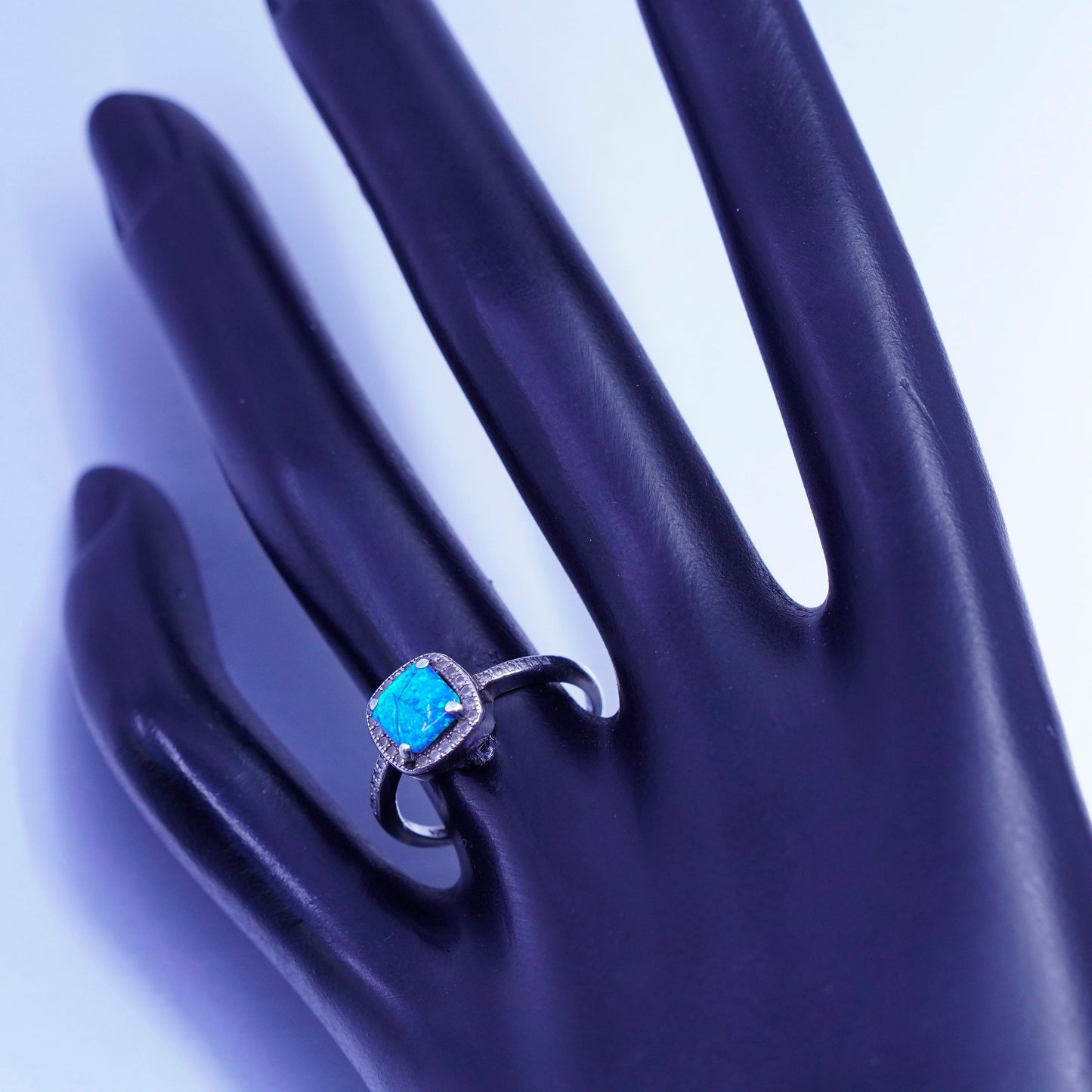 Size 7.5, vintage Sterling 925 silver handmade ring with opal and cz