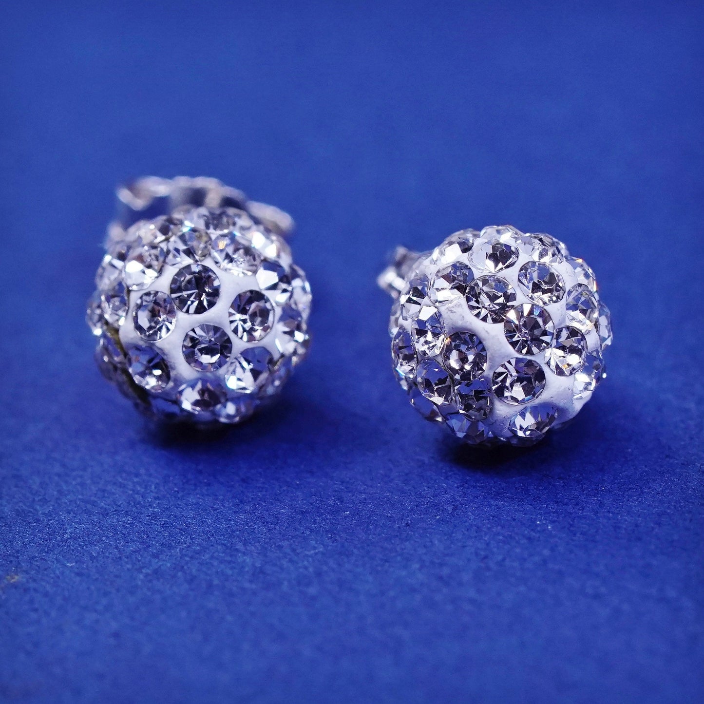 8mm, Vintage sterling silver handmade earrings, 925 studs with cluster CZ