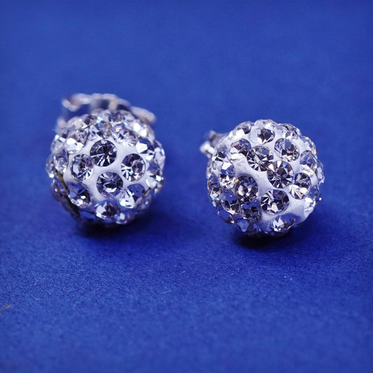 8mm, Vintage sterling silver handmade earrings, 925 studs with cluster CZ