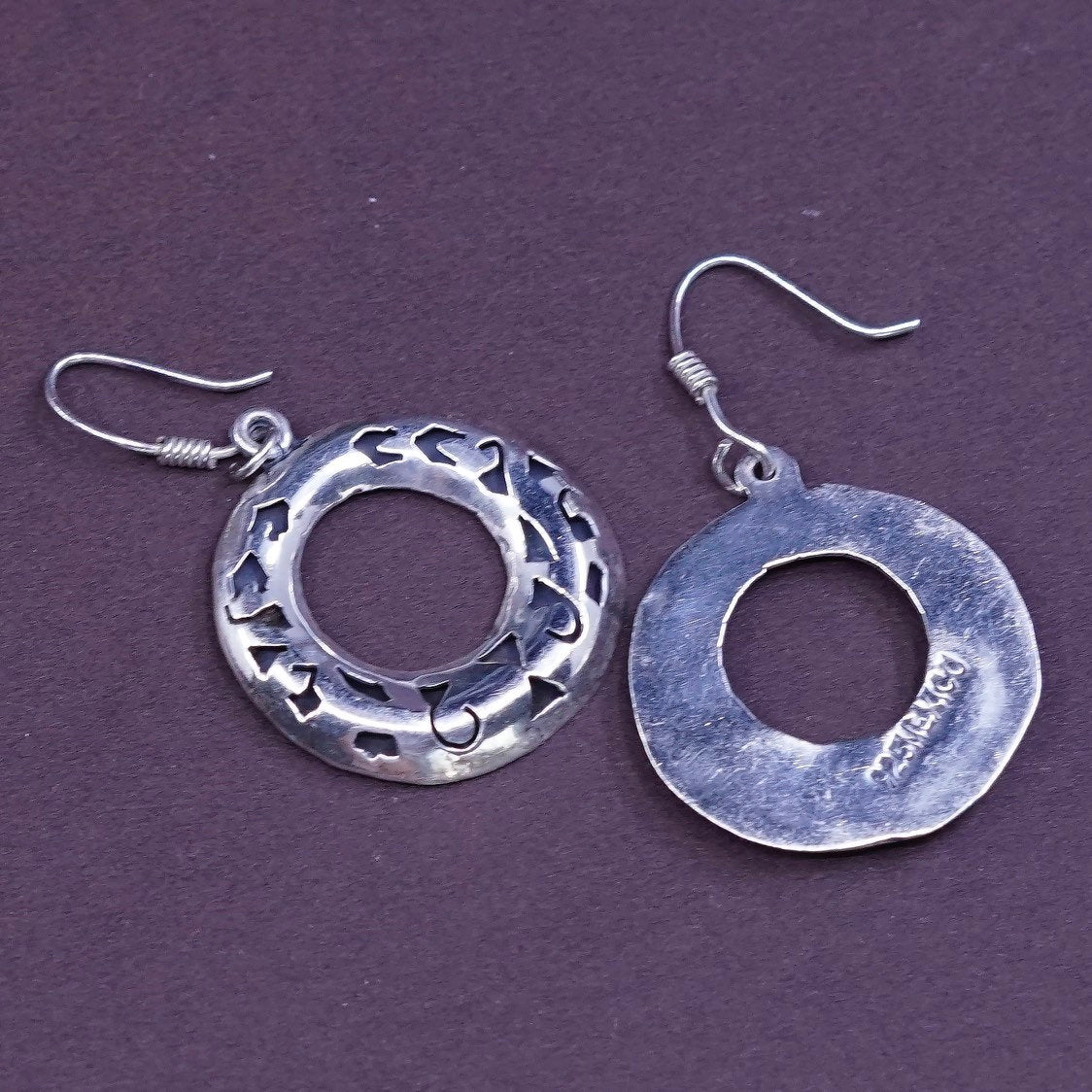 Vintage Sterling silver handmade earrings, 925 puffy filigree drops