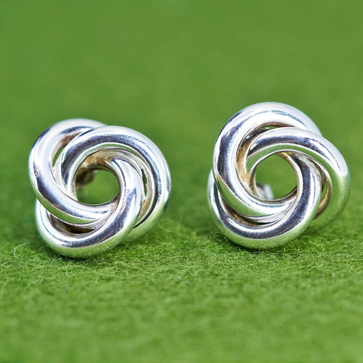 Vintage Sterling 925 silver handmade earrings, Entwined cable studs