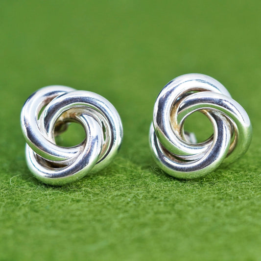 Vintage Sterling 925 silver handmade earrings, Entwined cable studs