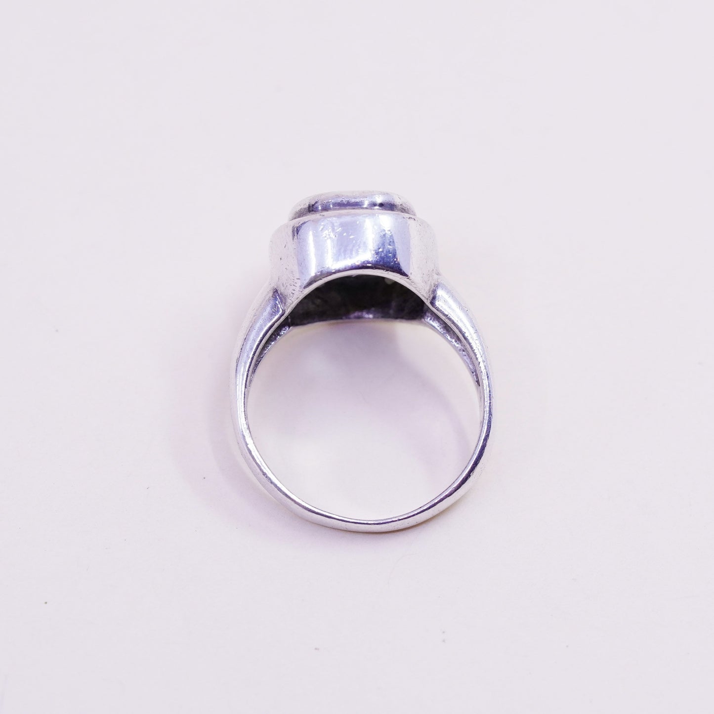 Size 7.5, vintage Sterling silver statement ring, 925 band with oval blue topaz