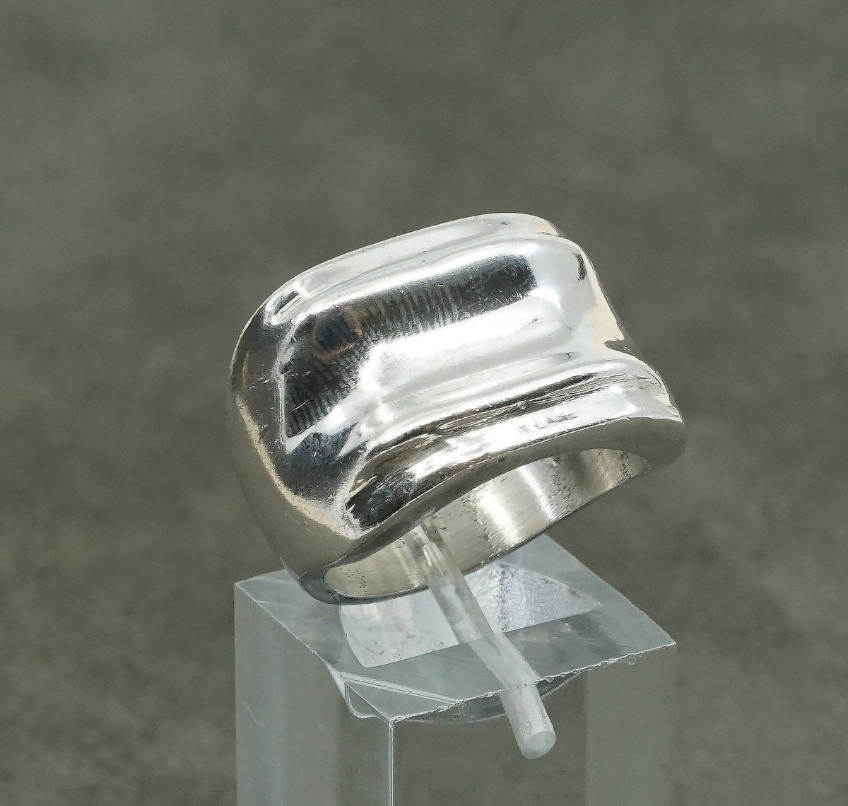 sz 7.75, vtg Sterling silver handmade ring, 925 ribbed band, minimalist