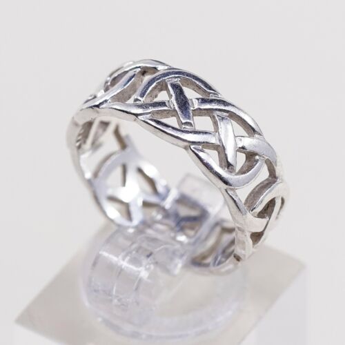 Size 7, Sterling solvar Silver Handmade Ring 925 Band W/ Filigree Woven Braid